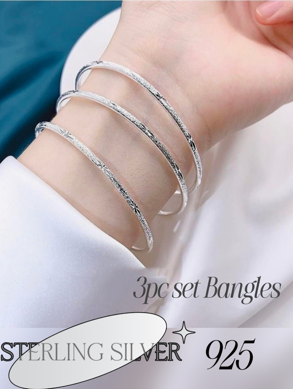 3PC SET Classic Silver DIAMOND CUT BANGLES Bracelet Set - Elegant Jewelry NWTB